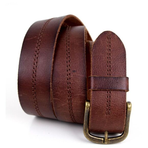 Lucky Brand BROWN GENUINE LEATHER 1 5/8"Wd STITCH CASUAL DRESS BELT Sz 40 (A26 - Picture 1 of 12